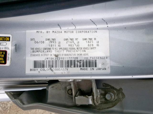 JM1BK343981177709 - 2008 MAZDA 3 HATCHBAC SILVER photo 10