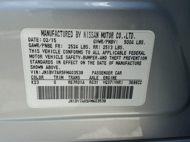 JN1BV7AR5FM403539 - 2015 INFINITI Q50 BASE SILVER photo 10