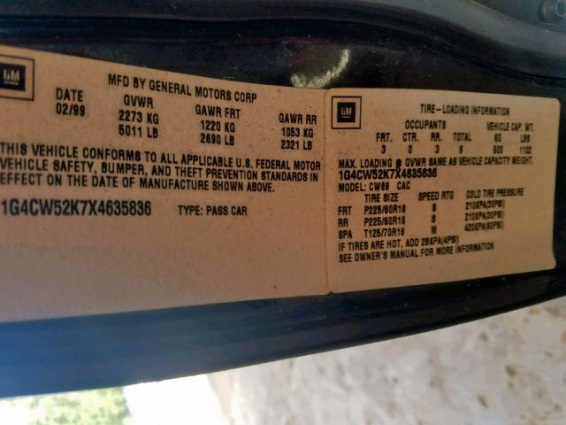 1G4CW52K7X4635836 - 1999 BUICK PARK AVENU BLACK photo 10