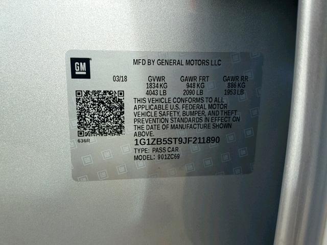 1G1ZB5ST9JF211890 - 2018 CHEVROLET MALIBU LS 银色 照片 10