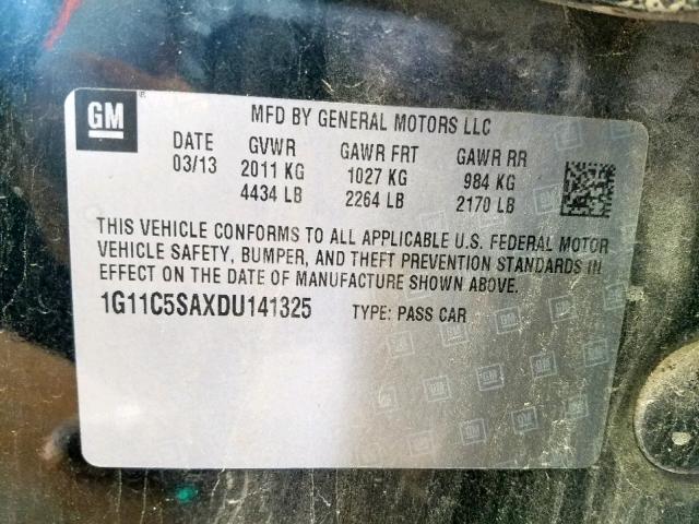 1G11C5SAXDU141325 - 2013 CHEVROLET MALIBU 1LT BLACK photo 10