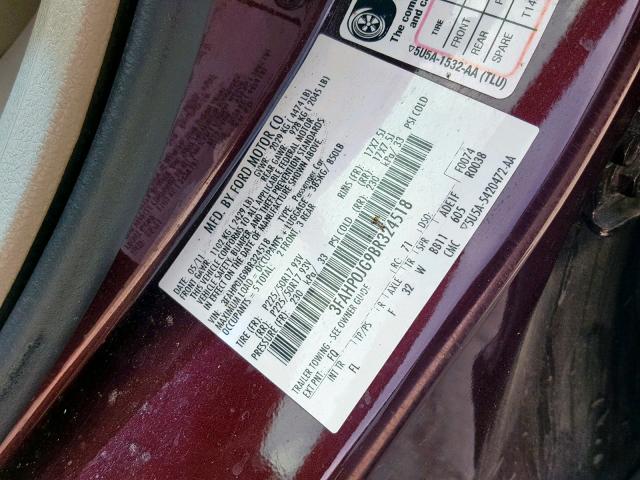 3FAHP0JG9BR324518 - 2011 FORD FUSION SEL BURGUNDY photo 10