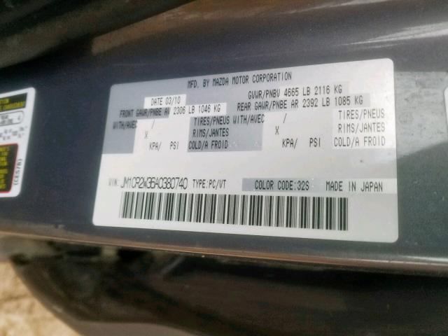 JM1CR2W36A0380740 - 2010 MAZDA 5 GRAY photo 10