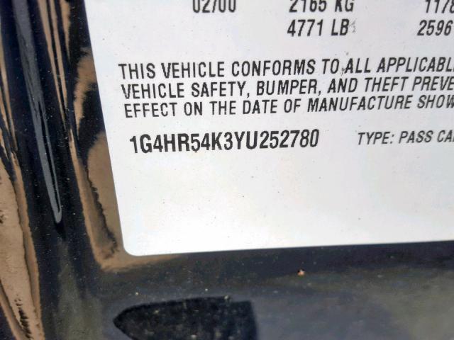 1G4HR54K3YU252780 - 2000 BUICK LESABRE LI BLACK photo 10