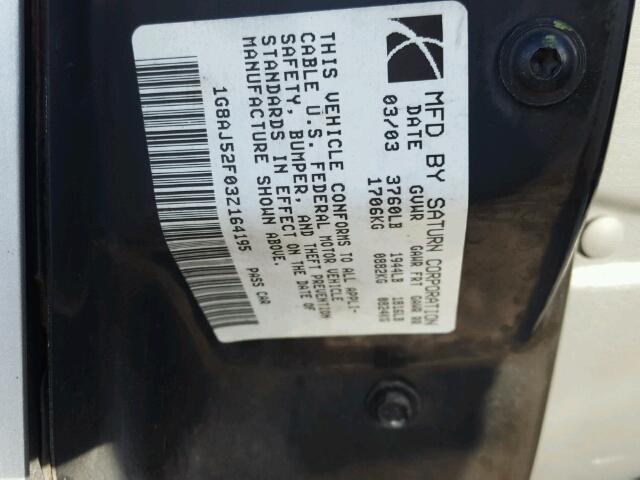 1G8AJ52F03Z164195 - 2003 SATURN ION LEVEL SILVER photo 10