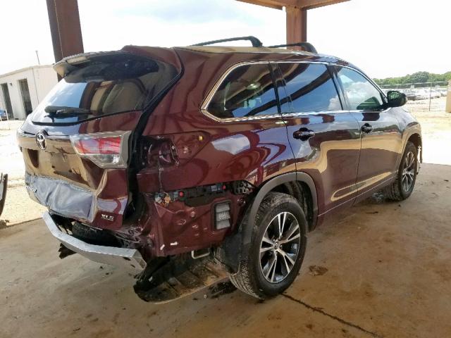 5TDKKRFHXGS130718 - 2016 TOYOTA HIGHLANDER MAROON photo 4