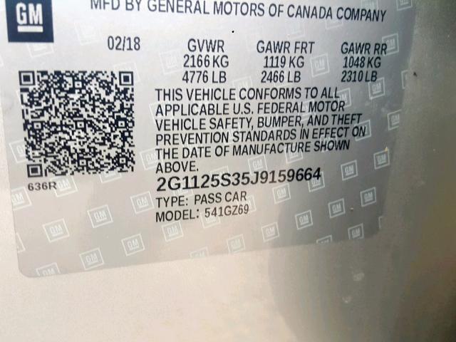 2G1125S35J9159664 - 2018 CHEVROLET IMPALA PRE SILVER photo 10