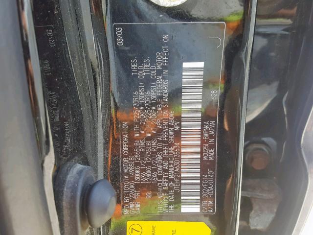 JTEHF21A630135634 - 2003 TOYOTA HIGHLANDER BLACK photo 10