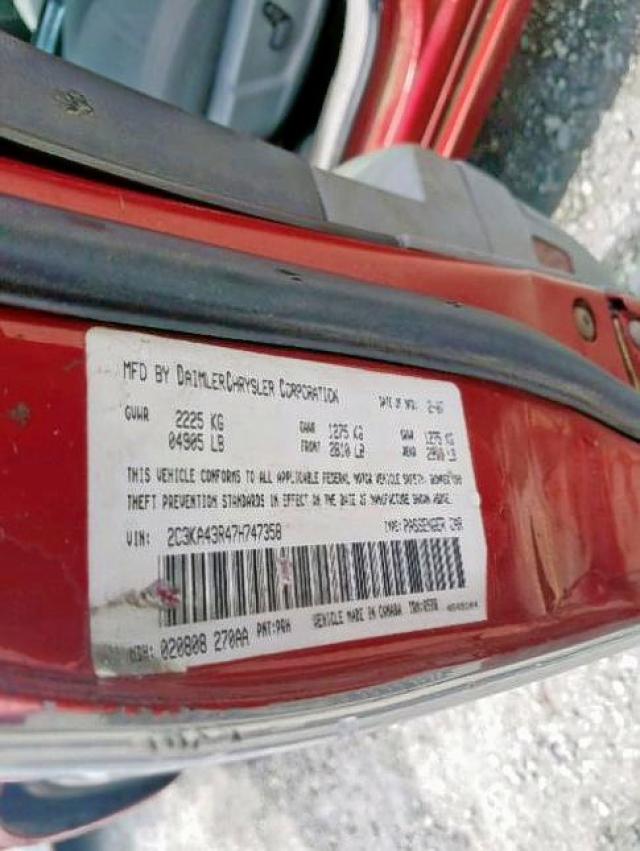 2C3KA43R47H747358 - 2007 CHRYSLER 300 RED photo 10