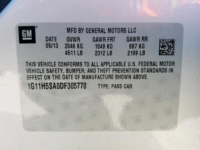 1G11H5SA0DF305770 - 2013 CHEVROLET MALIBU LTZ ვერცხლისფერი ფოტო 10