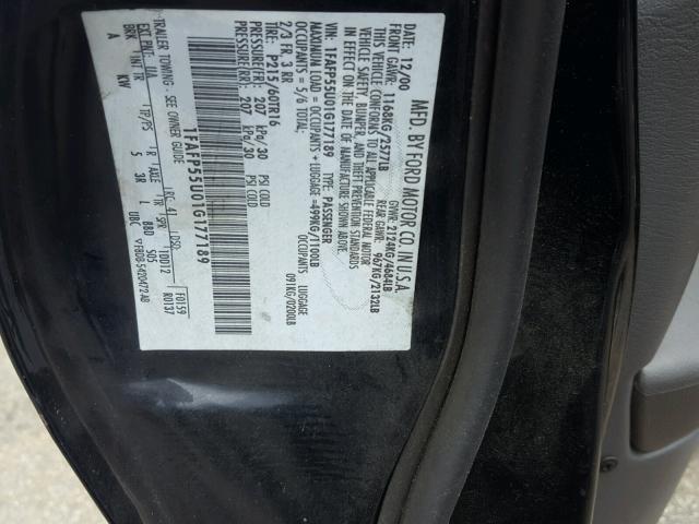 1FAFP55U01G177189 - 2001 FORD TAURUS SES BLACK photo 10