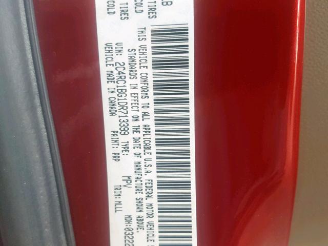 2C4RC1BG1DR713399 - 2013 CHRYSLER TOWN & COU RED photo 10