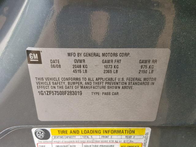 1G1ZF57508F283019 - 2008 CHEVROLET MALIBU HYB GRAY photo 10