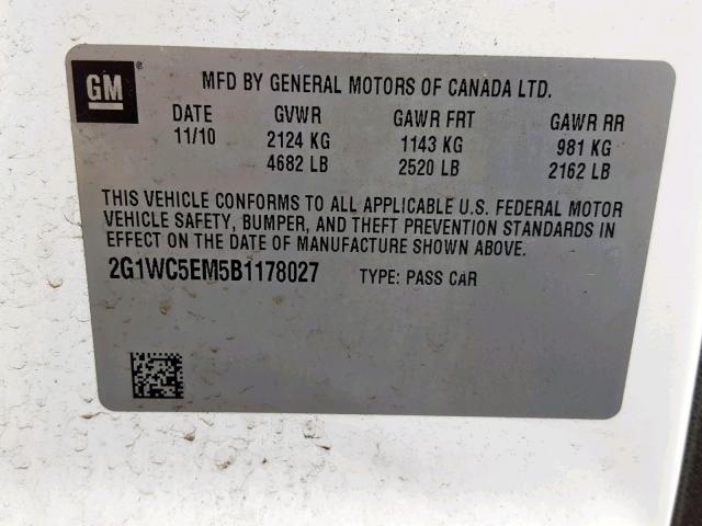 2G1WC5EM5B1178027 - 2011 CHEVROLET IMPALA LTZ WHITE photo 10