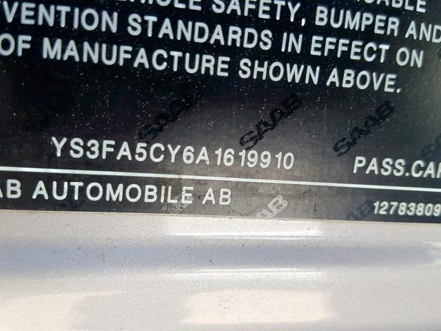 YS3FA5CY6A1619910 - 2010 SAAB 9-3 2.0T SILVER photo 10