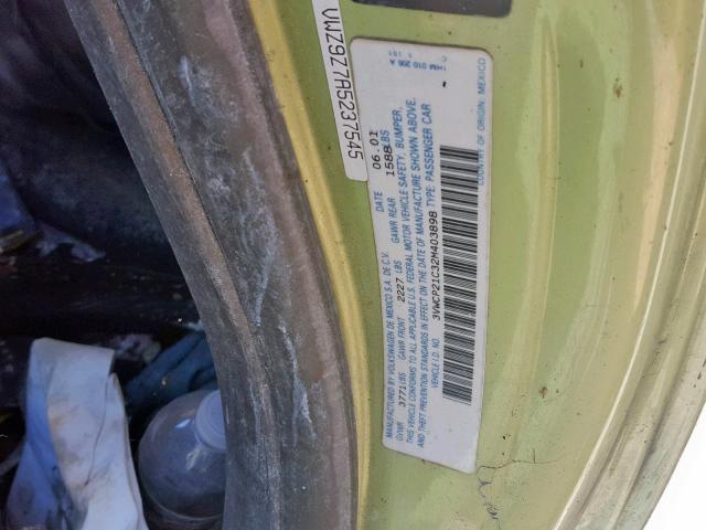 3VWCP21C32M403898 - 2002 VOLKSWAGEN NEW BEETLE მწვანე ფოტო 10