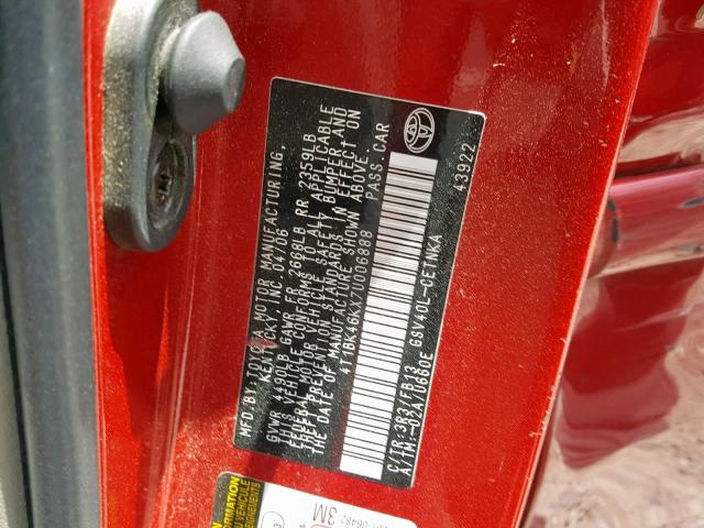 4T1BK46KX7U006888 - 2007 TOYOTA CAMRY NEW RED photo 10