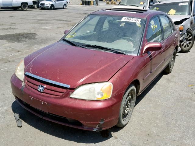 1HGES267X2L071841 - 2002 HONDA CIVIC EX BURGUNDY photo 2