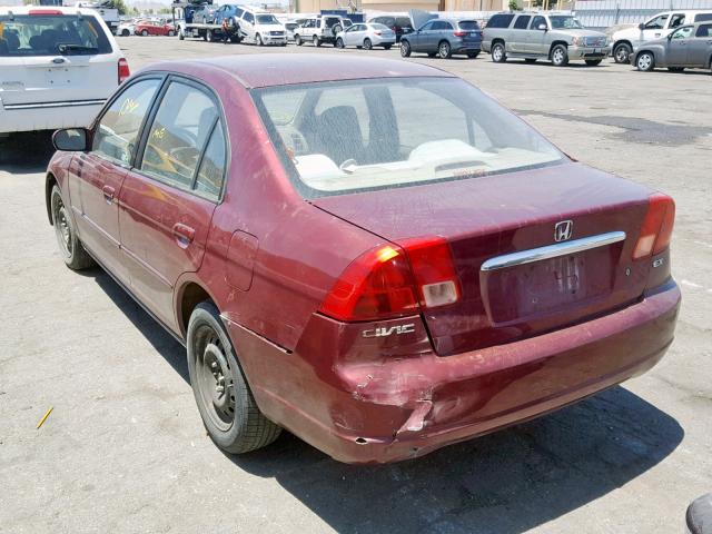 1HGES267X2L071841 - 2002 HONDA CIVIC EX BURGUNDY photo 3