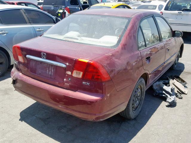 1HGES267X2L071841 - 2002 HONDA CIVIC EX BURGUNDY photo 4