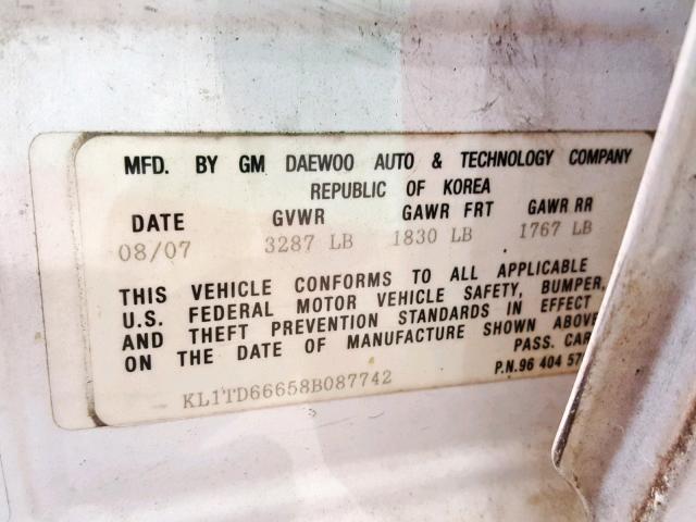 KL1TD66658B087742 - 2008 CHEVROLET AVEO BASE Ağ foto 10