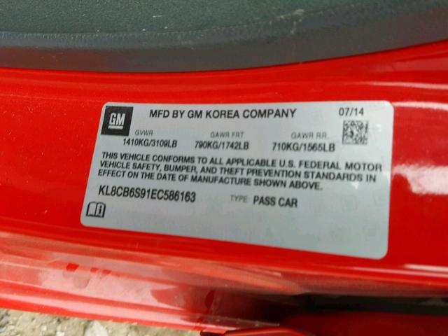 KL8CB6S91EC586163 - 2014 CHEVROLET SPARK LS RED photo 10