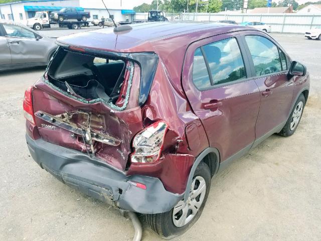 3GNCJKSB6GL260833 - 2016 CHEVROLET TRAX LS MAROON photo 4