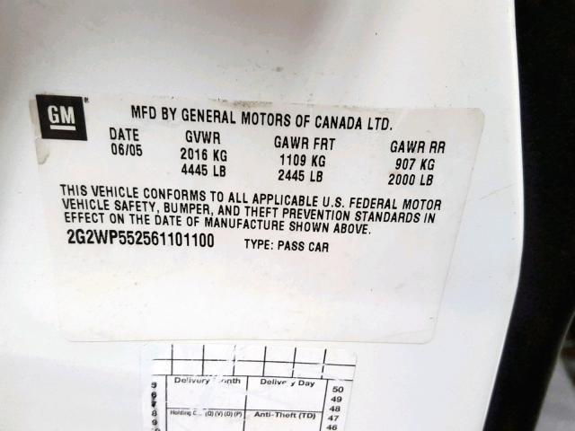 2G2WP552561101100 - 2006 PONTIAC GRAND PRIX WHITE photo 10