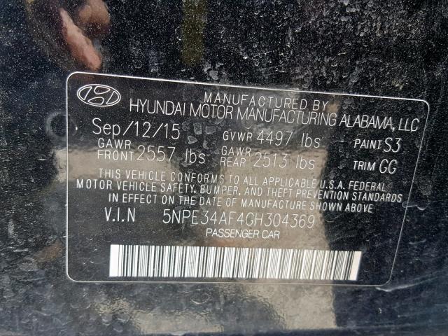 5NPE34AF4GH304369 - 2016 HYUNDAI SONATA SPO BLACK photo 10