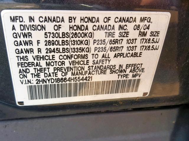 2HNYD18664H554421 - 2004 ACURA MDX TOURIN GRAY photo 10