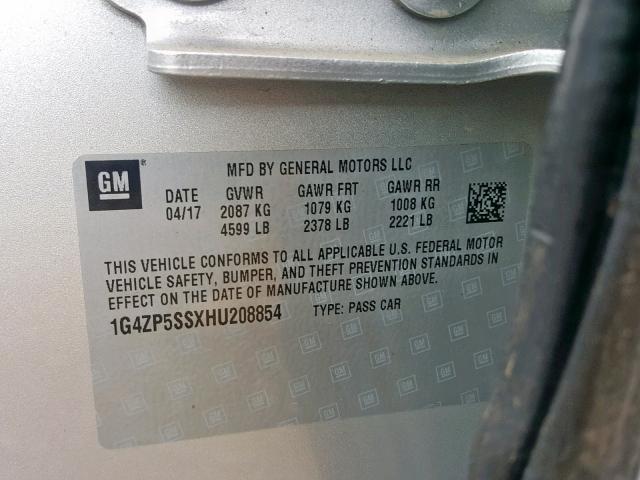 1G4ZP5SSXHU208854 - 2017 BUICK LACROSSE E 银色 照片 10