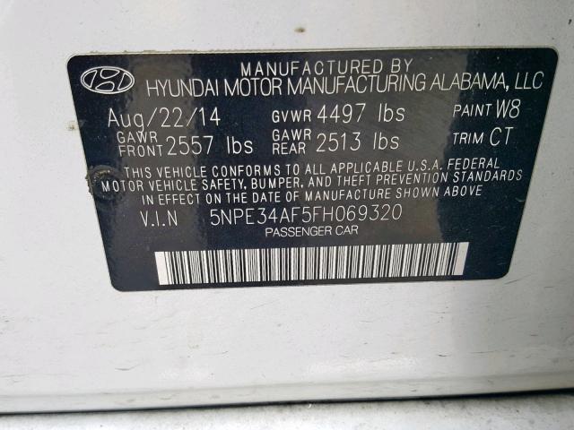 5NPE34AF5FH069320 - 2015 HYUNDAI SONATA SPO WHITE photo 10