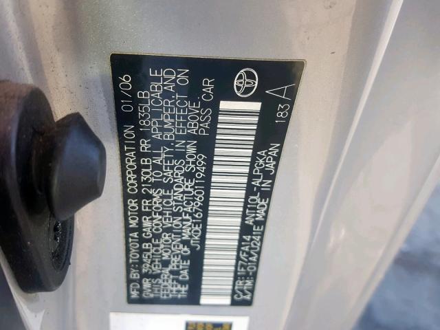 JTKDE167960119499 - 2006 TOYOTA SCION TC ვერცხლისფერი ფოტო 10