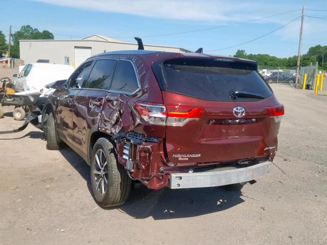 5TDJZRFH0KS918729 - 2019 TOYOTA HIGHLANDER MAROON photo 3