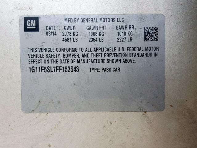 1G11F5SL7FF153643 - 2015 CHEVROLET MALIBU LTZ ოქროსფერი ფოტო 10