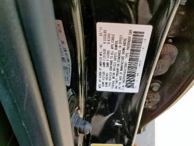 1HGCR2F8XEA239067 - 2014 HONDA ACCORD EXL BLACK photo 10