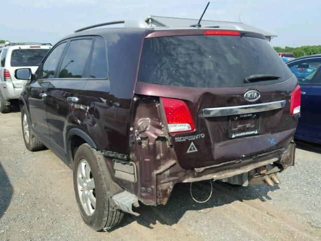 5XYKTDA28DG344926 - 2013 KIA SORENTO LX BURGUNDY photo 3