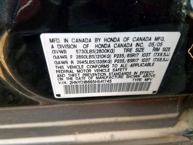 2HNYD18695H541745 - 2005 ACURA MDX TOURIN BLACK photo 10