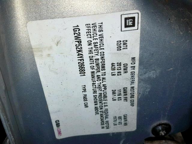 1G2WP52K4YF266801 - 2000 PONTIAC GRAND PRIX SILVER photo 10