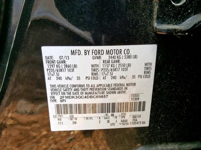 2FMDK3GC4DBC69857 - 2013 FORD EDGE SE BLACK photo 10