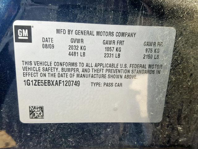 1G1ZE5EBXAF120749 - 2010 CHEVROLET MALIBU LTZ ლურჯი ფოტო 10