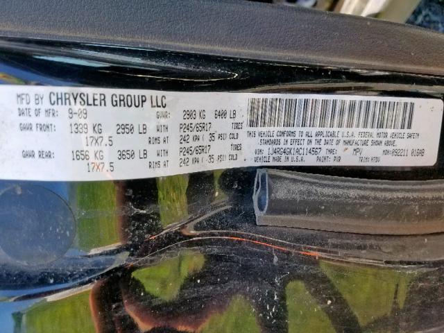 1J4RG4GK1AC114567 - 2010 JEEP COMMANDER BLACK photo 10