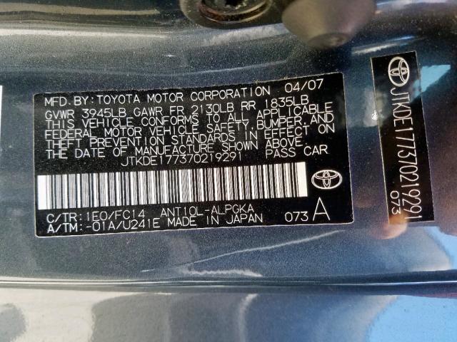 JTKDE177370219291 - 2007 TOYOTA SCION TC BLUE photo 10