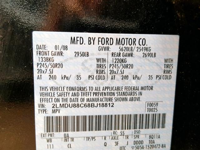 2LMDU88C68BJ18812 - 2008 LINCOLN MKX BLACK photo 10