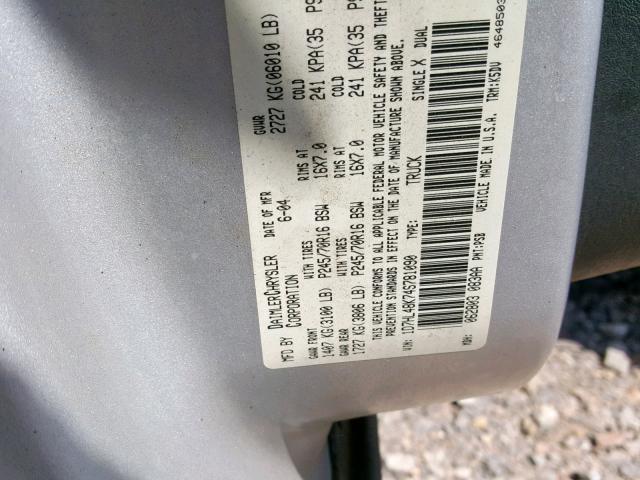 1D7HL48K74S781090 - 2004 DODGE DAKOTA QUA GRAY photo 10