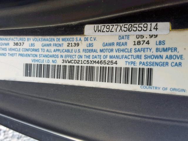 3VWCD21C5XM465254 - 1999 VOLKSWAGEN NEW BEETLE შავი ფოტო 10