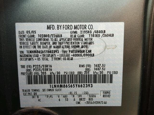 1LNHM86S65Y662393 - 2005 LINCOLN LS أخضر صورة 10