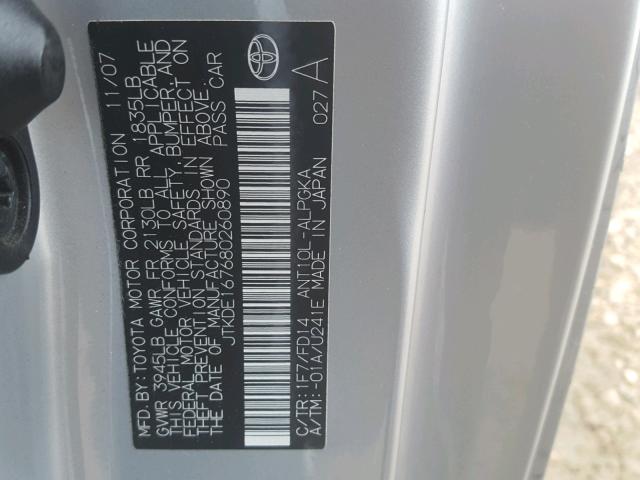 JTKDE167680260890 - 2008 TOYOTA SCION TC ვერცხლისფერი ფოტო 10