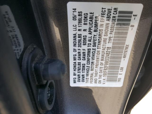 19XFB2F99EE248218 - 2014 HONDA CIVIC EXL GRAY photo 10