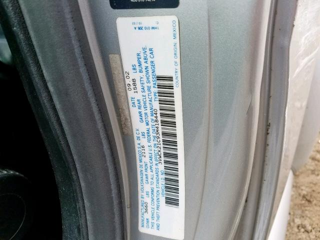 3VWCK21C93M418440 - 2003 VOLKSWAGEN NEW BEETLE ვერცხლისფერი ფოტო 10